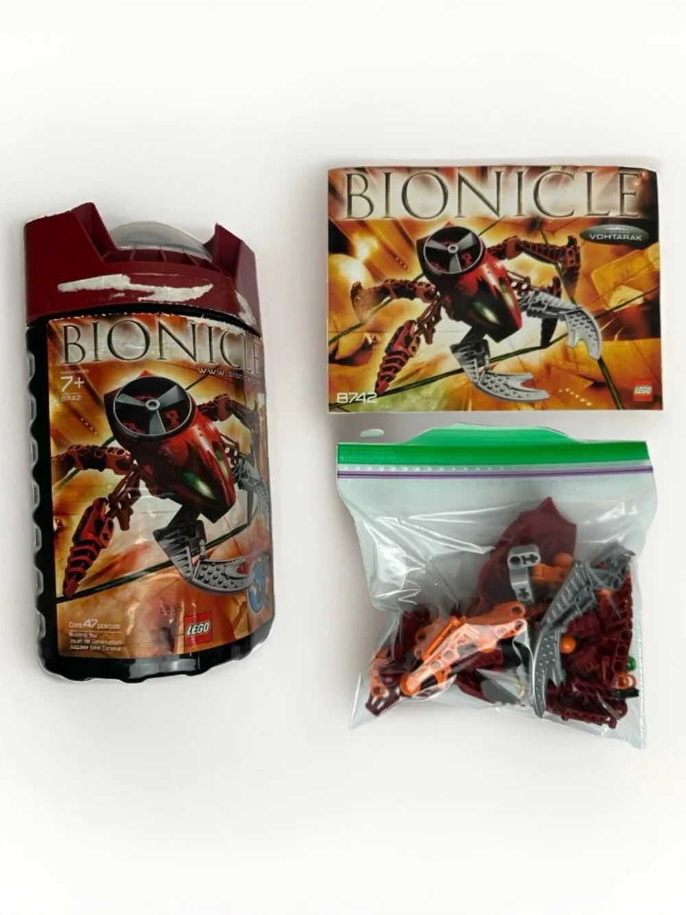 🕷️ LEGO BIONICLE Visorak Complete Lot of 3 (8742, 8743, 8745) Canisters &Manual